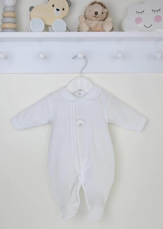 Pex White Velour Bear Sleepsuit