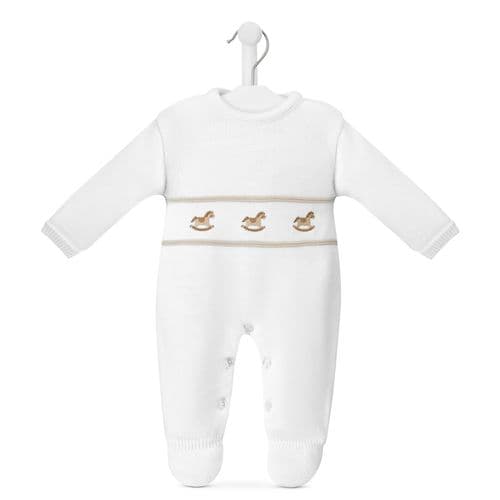 Knitted Rocking Horse Onesie - White